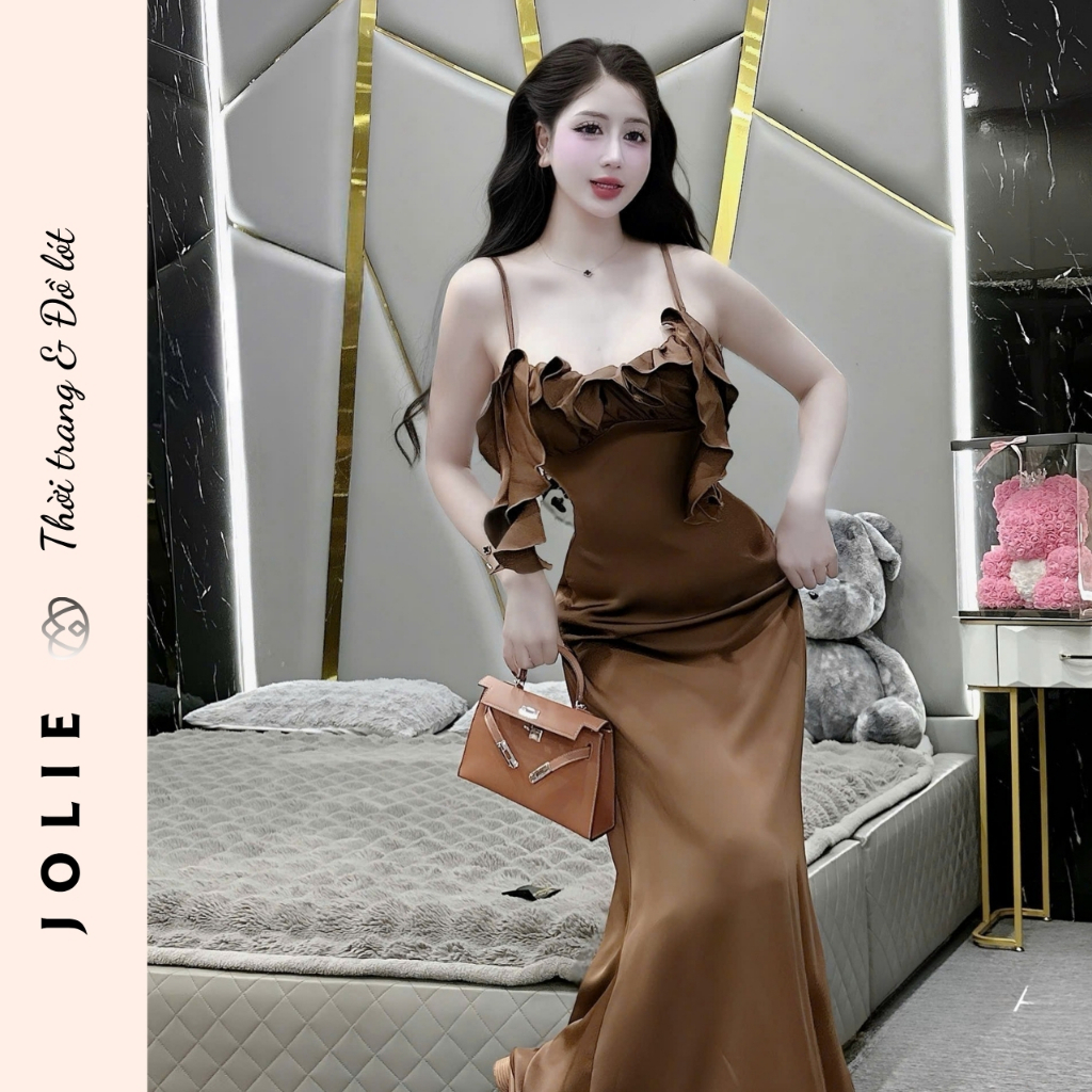 Váy Lụa Hai Dây Phối Bèo Ngực Dáng Dài Sang Chảnh - JOLIE