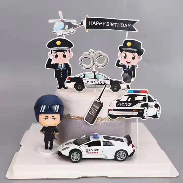 Túi 10 Set Cắm Giấy Đẹp Nhất Quả Đất - Trang Trí Bánh Sinh Nhật Chủ Đề Cảnh Sát Dễ Thương DUHA 071