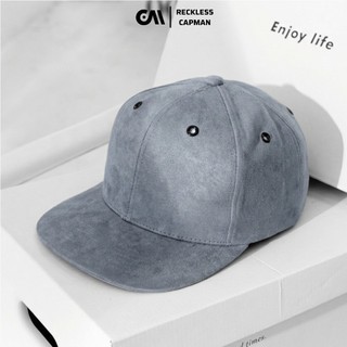 Reckless Capman Mũ Snapback Đen Trơn Xám Trơn Nón Lưỡi Trai Phẳng Mũ Hiphop Thời Trang Vải Da Lộn