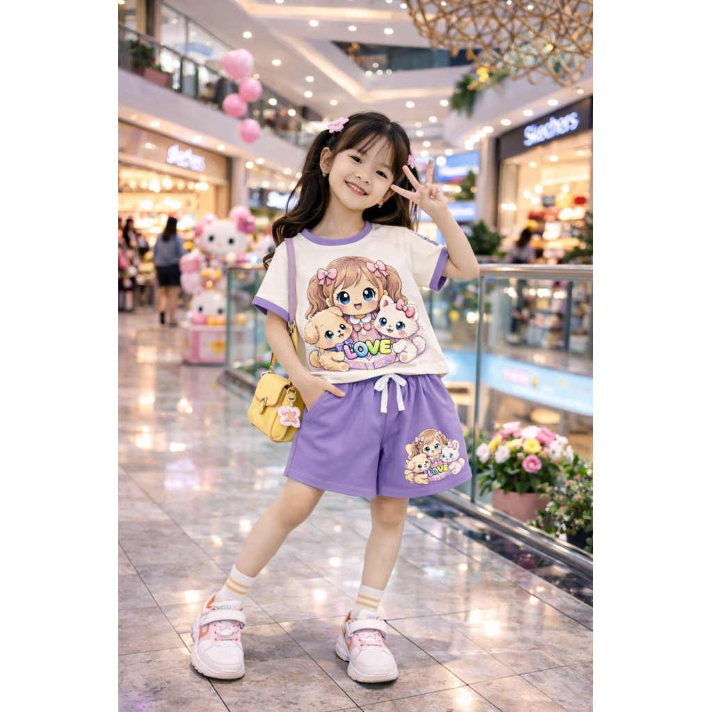 Bộ Đùi bé gái Hình in dễ thương vải 100% cotton 4 chiều cho bé 18-42kg ( tặng 10kt)