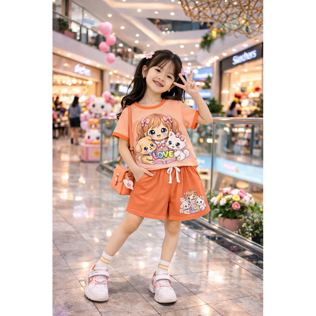 Bộ Đùi bé gái Hình in dễ thương vải 100% cotton 4 chiều cho bé 18-42kg ( tặng 10kt)