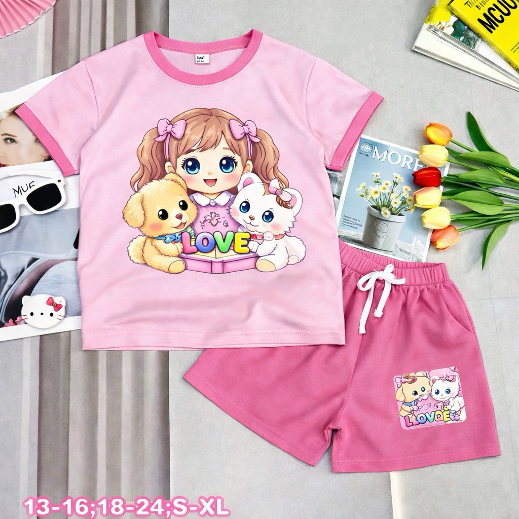 Bộ Đùi bé gái Hình in dễ thương vải 100% cotton 4 chiều cho bé 18-42kg ( tặng 10kt)