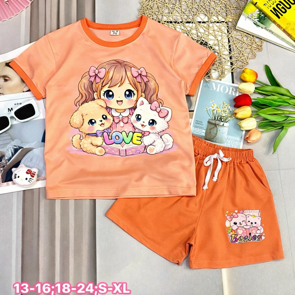Bộ Đùi bé gái Hình in dễ thương vải 100% cotton 4 chiều cho bé 18-42kg ( tặng 10kt)