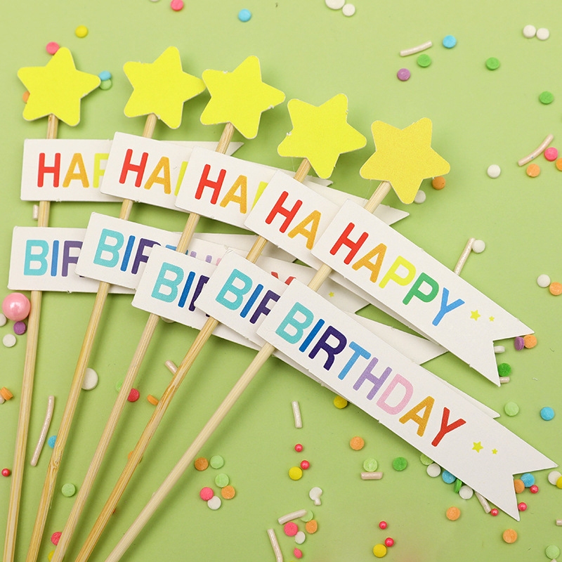 Combo 10 Set Phụ Kiện Sinh Nhật Hpbd [Freeship💝] Set Cắm Giấy Cây Nến,Cây Bông Trang Trí Bánh Mới Lạ DUHA 076
