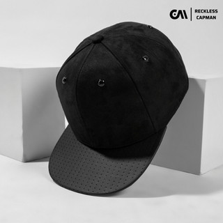 RecklessCapman - Mũ Snapback Màu Đen Trơn Hiphop CM148 Chất Liệu Vải Da Lộn Freesize Phù Hợp Nam Nữ
