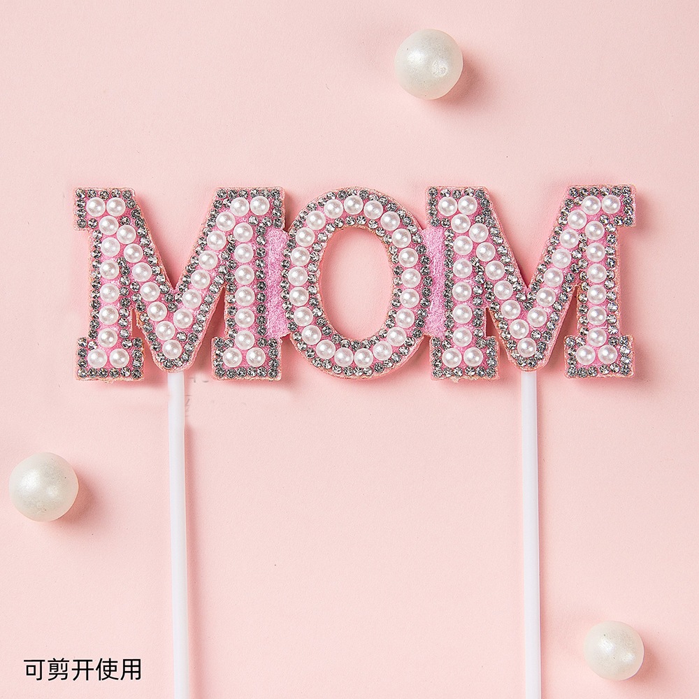 Túi 10 Set Chữ Love Mom Đính Đá Trang Trí Bánh Kem DUHA 093