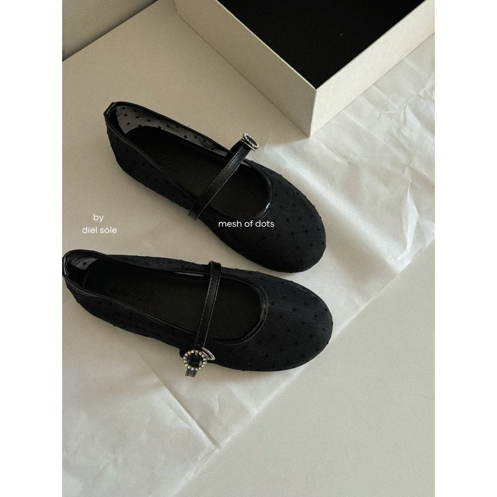 Mesh Of Dots by @dielsole - Giày Ballet Flats Lưới Chấm Bi Xuyên Thấu Phiên Bản Quai Hoa Ngọc - Summer