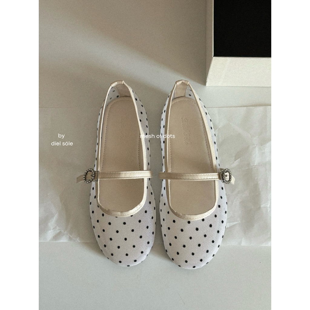 Mesh Of Dots by @dielsole - Giày Ballet Flats Lưới Chấm Bi Xuyên Thấu Phiên Bản Quai Hoa Ngọc - Summer