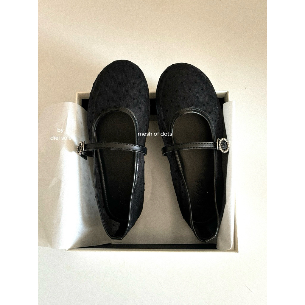 Mesh Of Dots by @dielsole - Giày Ballet Flats Lưới Chấm Bi Xuyên Thấu Phiên Bản Quai Hoa Ngọc - Summer