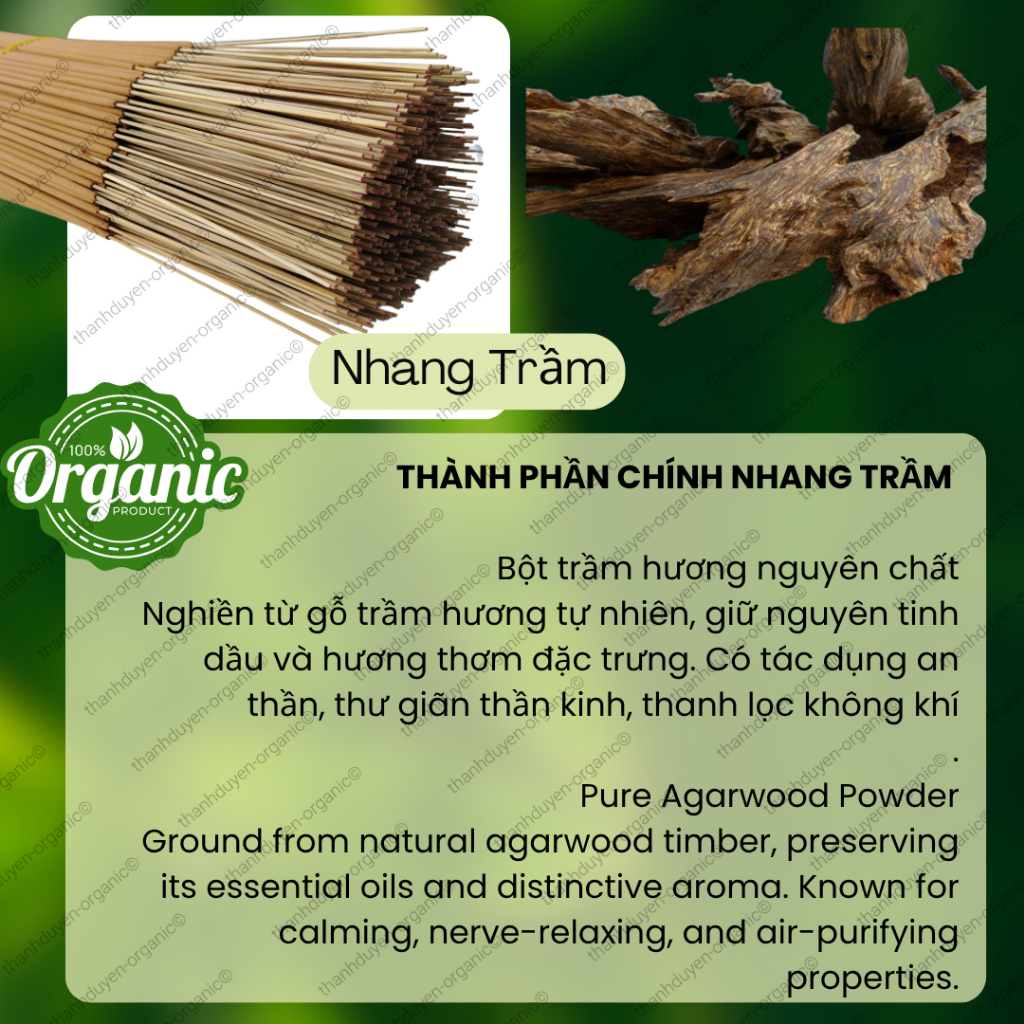 Nhang Trầm Hương Hữu Cơ Sạch | 100% Tự Nhiên Không Hóa Chất | Chân Tre | Thờ Cúng Thiền Định Yoga Spa | An Toàn Trẻ Em