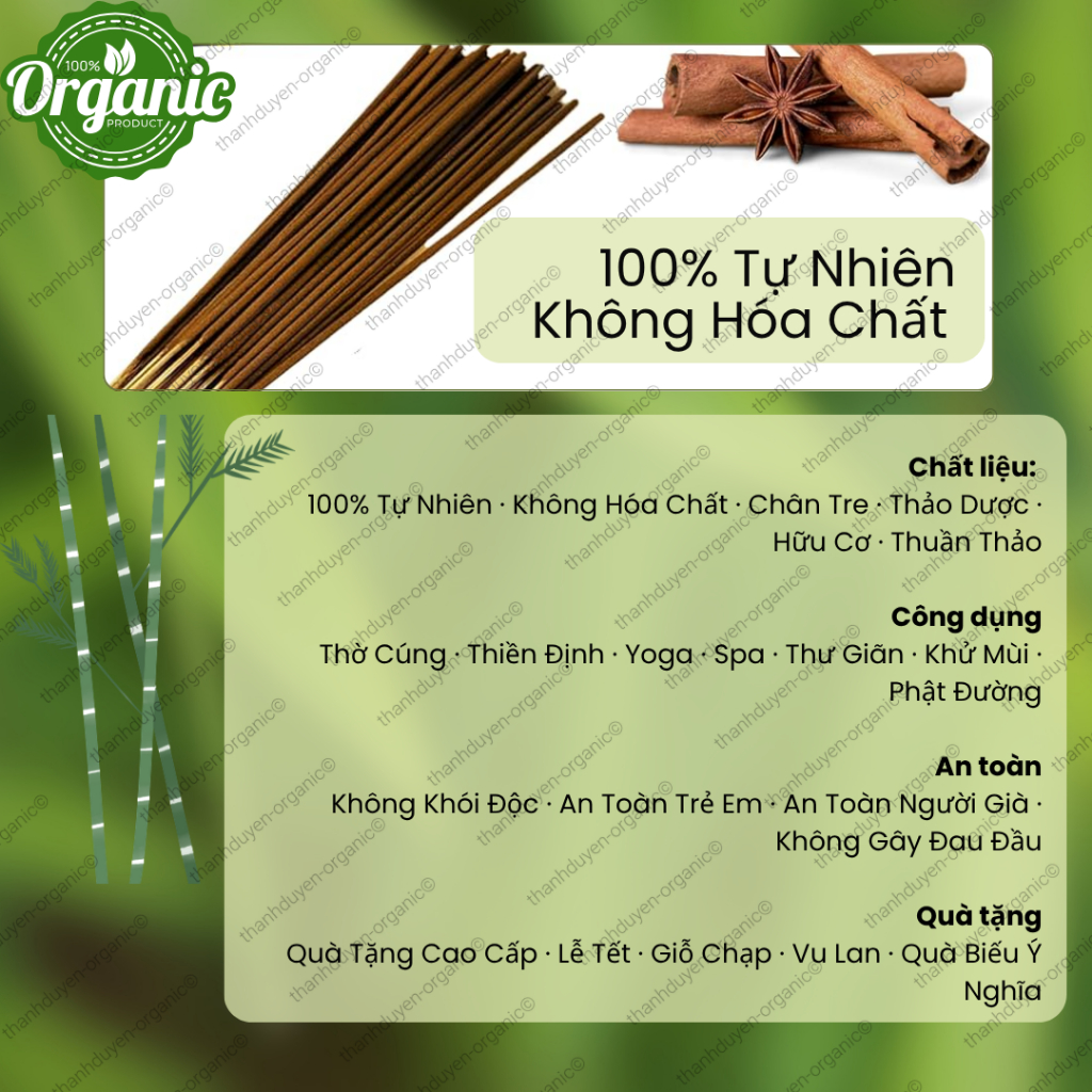 Nhang Trầm Hương Hữu Cơ Sạch | 100% Tự Nhiên Không Hóa Chất | Chân Tre | Thờ Cúng Thiền Định Yoga Spa | An Toàn Trẻ Em