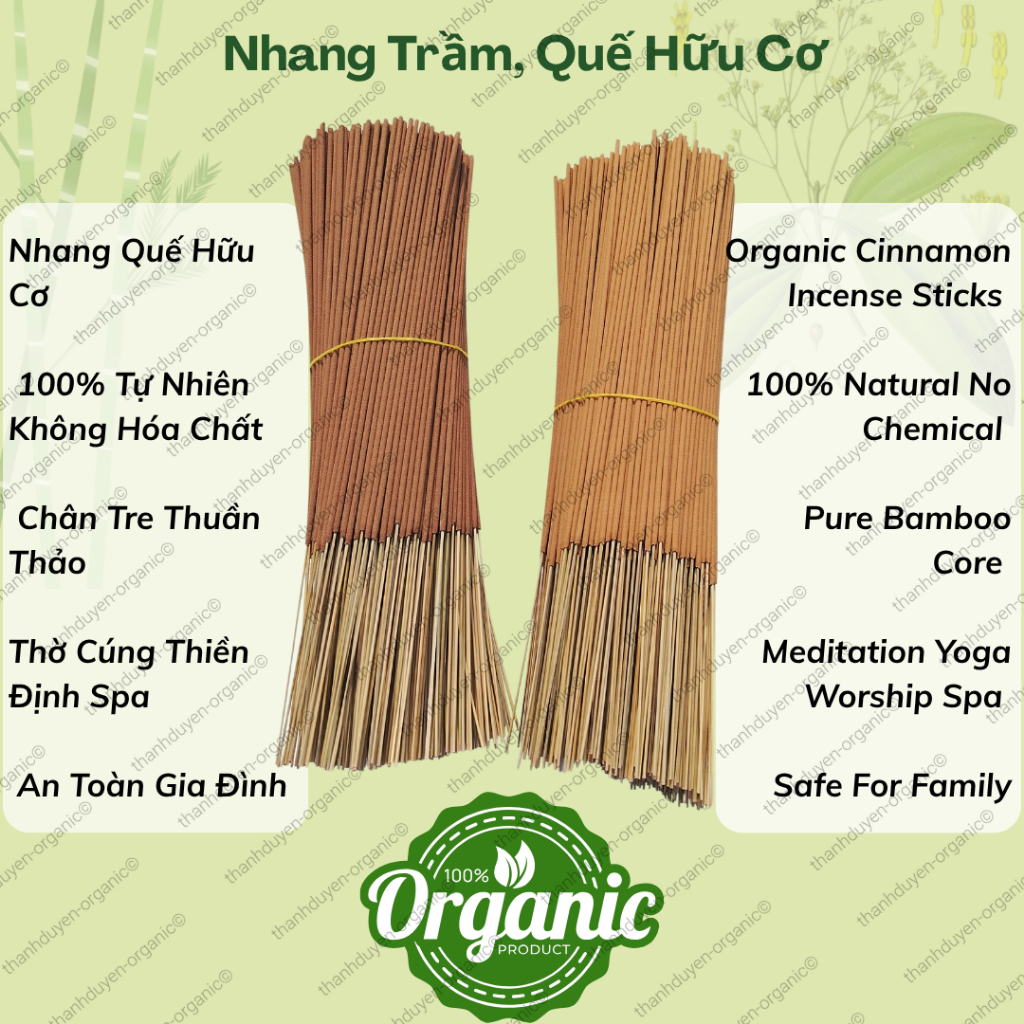 Nhang Trầm Hương Hữu Cơ Sạch | 100% Tự Nhiên Không Hóa Chất | Chân Tre | Thờ Cúng Thiền Định Yoga Spa | An Toàn Trẻ Em