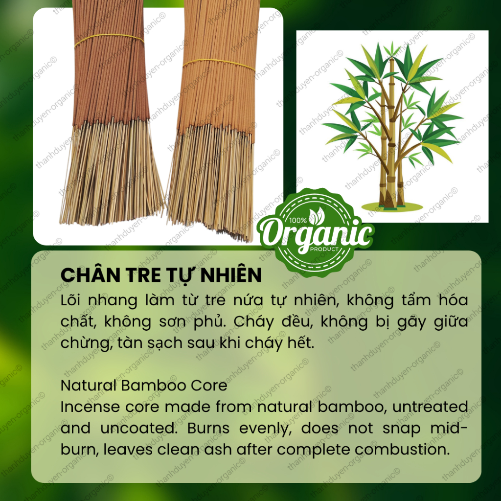 Nhang Trầm Hương Hữu Cơ Sạch | 100% Tự Nhiên Không Hóa Chất | Chân Tre | Thờ Cúng Thiền Định Yoga Spa | An Toàn Trẻ Em