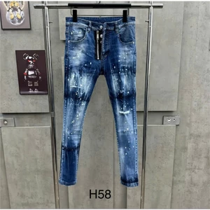 Quần Jeans Nam Xanh Loang Vẩy Sơn Có Khóa Lệch