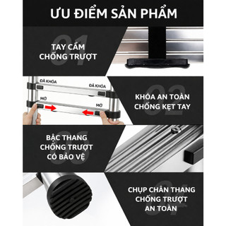 Thang nhôm Inox rút đơn các bậc thang tự động vào khóa 1.9m - 6m Dễ dàng mang theo Thang Rút Đơn Chữ I Bảo hành 2 năm
