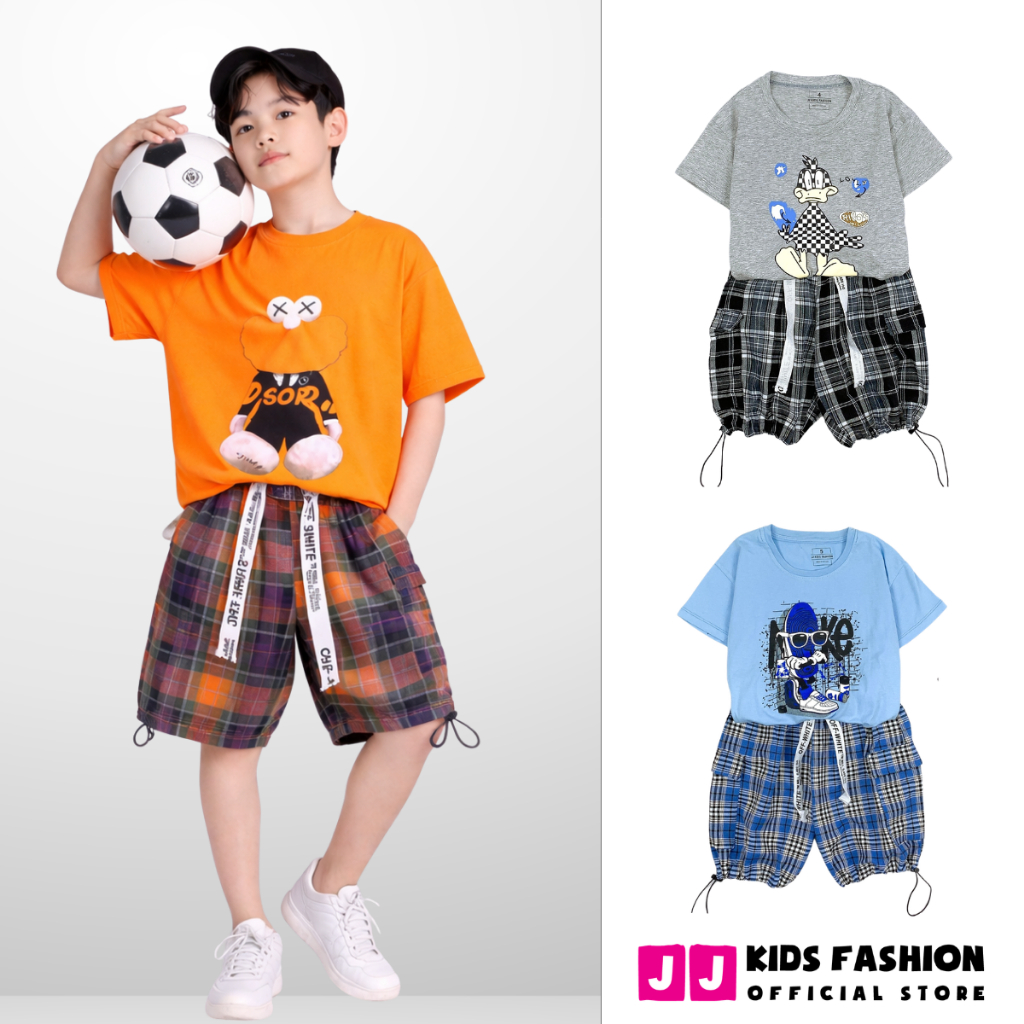 Đồ bộ bé trai mùa hè, áo thun quần short cotton co giãn, thoáng mát, 4-14 tuổi - B49 | JJ Kids