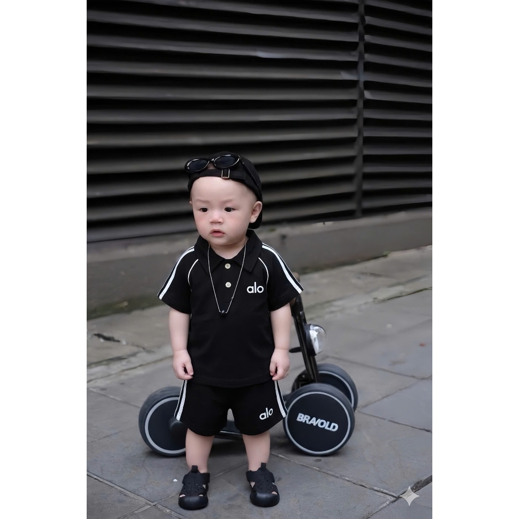 Bộ Bé Trai Áo Polo Thể Thao Thuê Alo,Bộ Quần Áo Bé Trai Cotton Mềm Mát 6-15kg,Đồ Bé Trai Mùa Hè A28