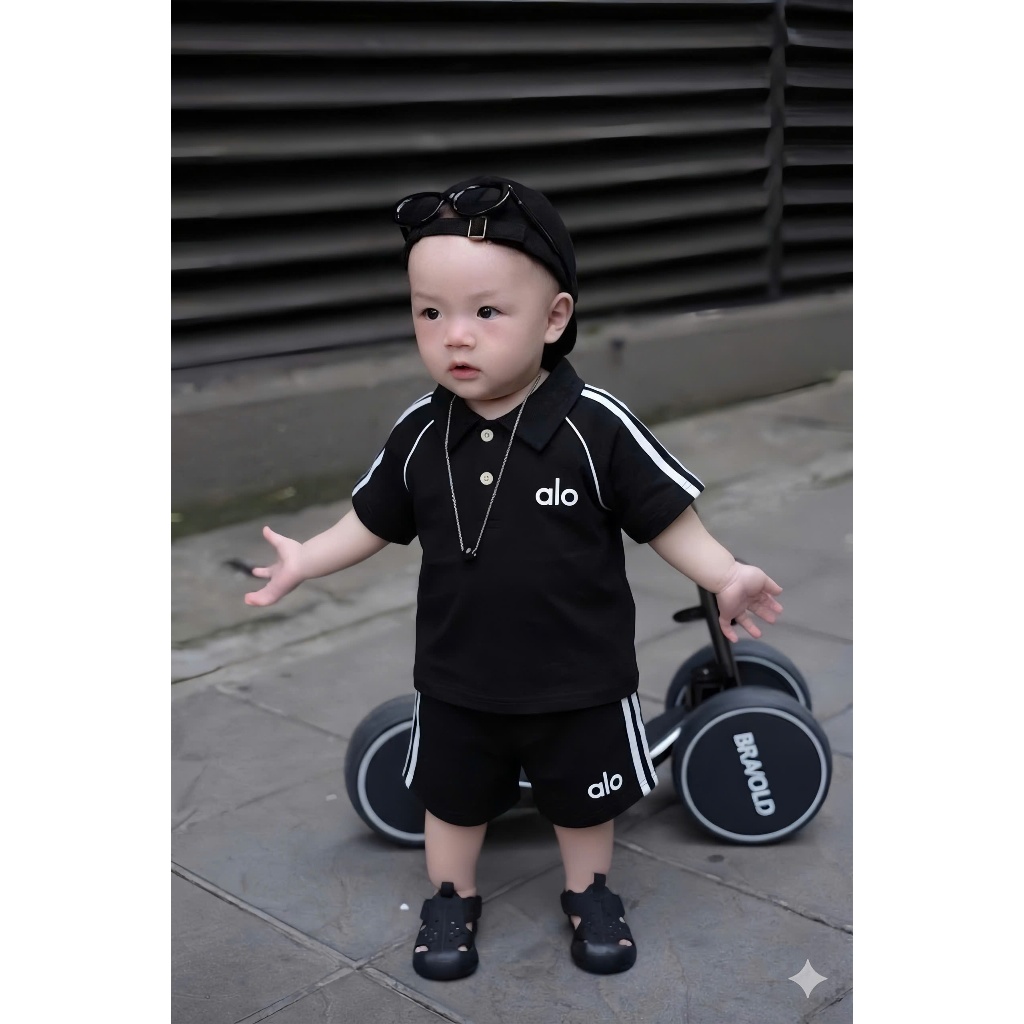 Bộ Bé Trai Áo Polo Thể Thao Thuê Alo,Bộ Quần Áo Bé Trai Cotton Mềm Mát 6-15kg,Đồ Bé Trai Mùa Hè A28