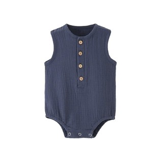 Body Sơ Sinh Vải Xô Muslin Cao Cấp Không Tay – Romper Cotton Mềm Thoáng Mát, Cúc Gỗ Dễ Thương