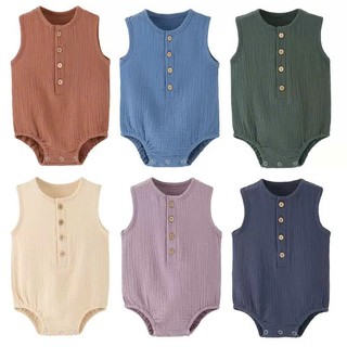 Body Sơ Sinh Vải Xô Muslin Cao Cấp Không Tay – Romper Cotton Mềm Thoáng Mát, Cúc Gỗ Dễ Thương