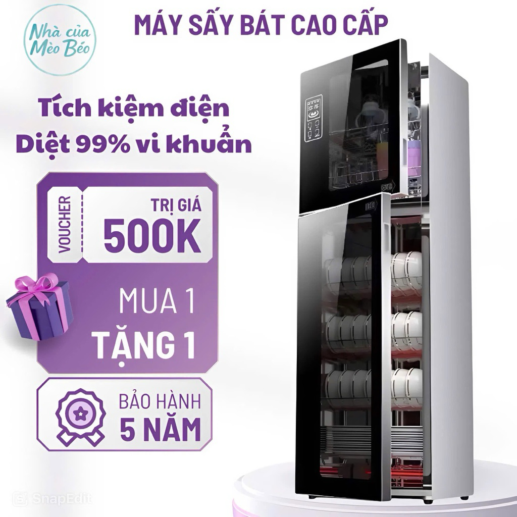HÀNG LOẠI 1 - Máy sấy bát đũa khử khuẩn 188L bằng OZONE + Tủ khử trùng hồng ngoại siêu sạch tích kiệm - Tủ sấy BH 5 NĂM