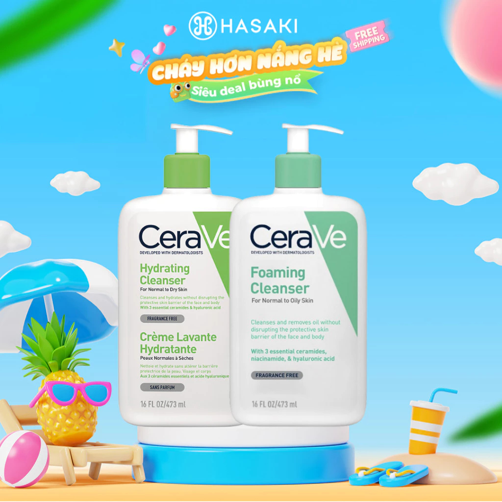 Sữa Rửa Mặt CERAVE Foarming & Hydrating Facial Cleanser Sạch Sâu, Dưỡng Ẩm 236ML 473ML