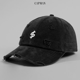 RecklessCapman Mũ Lưỡi Trai Jean Wash Rách Màu Đen Nón $ Unisex Freesize Thêu Logo $ Không Kích Ứng