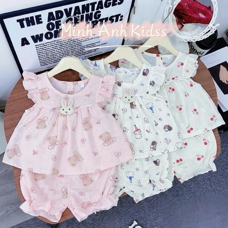 [Rẻ vô địch] Bộ đũi chất mát mẻ cho bé gái cánh tiên xinh xắn đính thỏ bông size 5-13kg