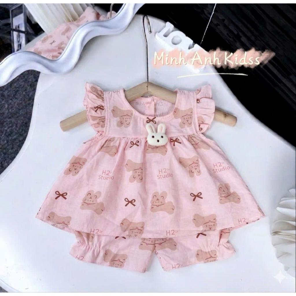 [Rẻ vô địch] Bộ đũi chất mát mẻ cho bé gái cánh tiên xinh xắn đính thỏ bông size 5-13kg
