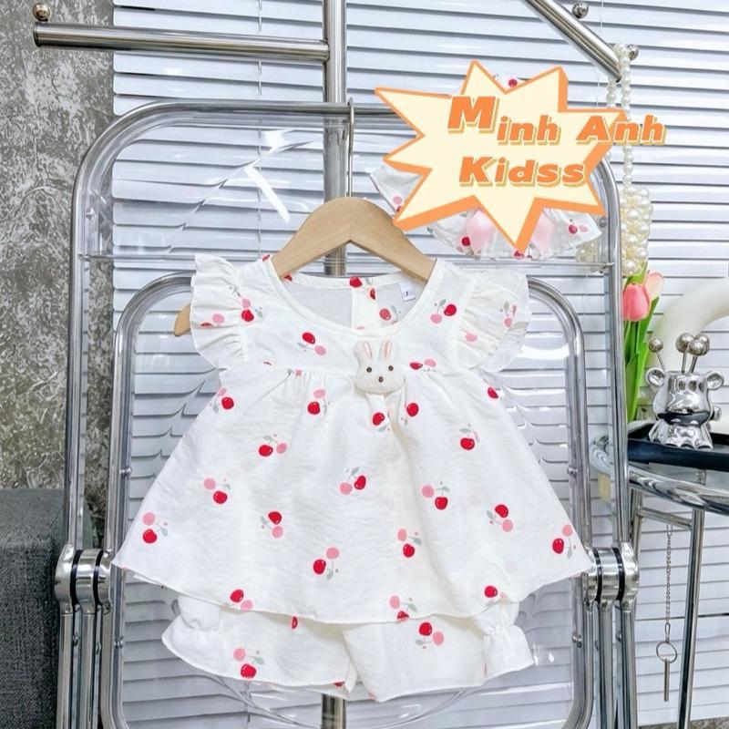[Rẻ vô địch] Bộ đũi chất mát mẻ cho bé gái cánh tiên xinh xắn đính thỏ bông size 5-13kg