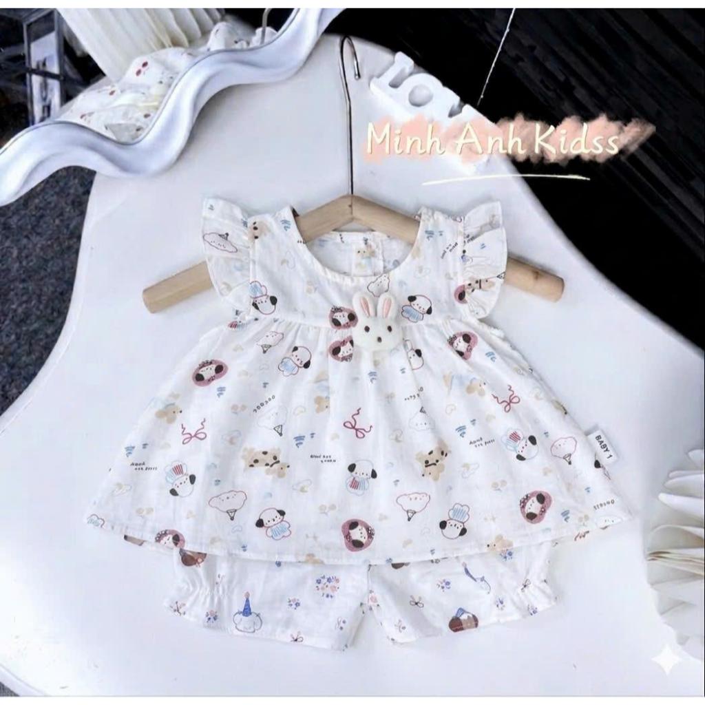 [Rẻ vô địch] Bộ đũi chất mát mẻ cho bé gái cánh tiên xinh xắn đính thỏ bông size 5-13kg