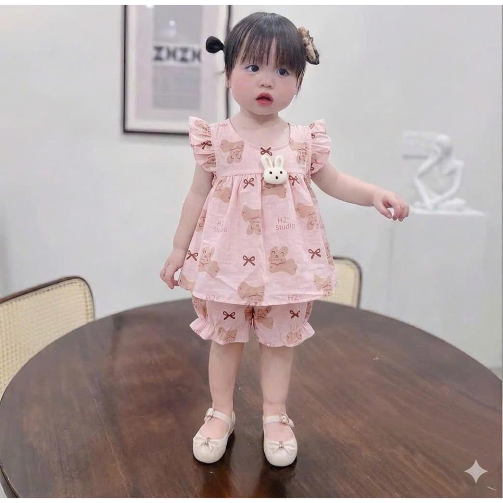 [Rẻ vô địch] Bộ đũi chất mát mẻ cho bé gái cánh tiên xinh xắn đính thỏ bông size 5-13kg