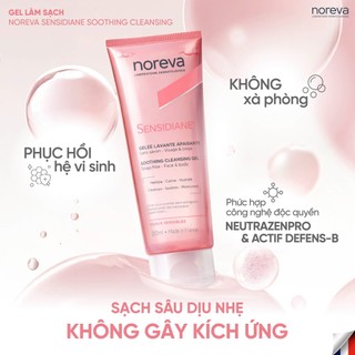 Gel rửa mặt sạch sâu dịu nhẹ Noreva Sensidiane Soothing Cleansing dành cho da nhạy cảm 200ML