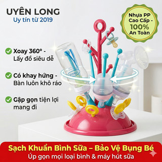 Khay Úp Bình Sữa Cho Bé Sơ Sinh – Giá Phơi Bình Sữa Xoay 360°, Có Khay Hứng Nước, Gập Gọn Tiện Lợi