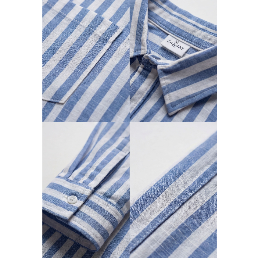 [SALE 7/7] Áo Sơ Mi Nam Linen Sọc Xanh Form Rộng ZAAGAT Phù Hợp Mặc Dạo Phố Đi Biển Cho Nam Nữ