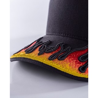RECKLESSCAPMAN Mũ lưỡi trai FLAME FIRE_TRUCKER HAT, Nón lưỡi trai vải kaki thêu 3D nổi bật đứng form