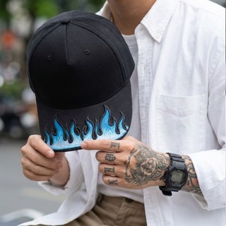 RECKLESSCAPMAN Mũ lưỡi trai FLAME FIRE_TRUCKER HAT, Nón lưỡi trai vải kaki thêu 3D nổi bật đứng form