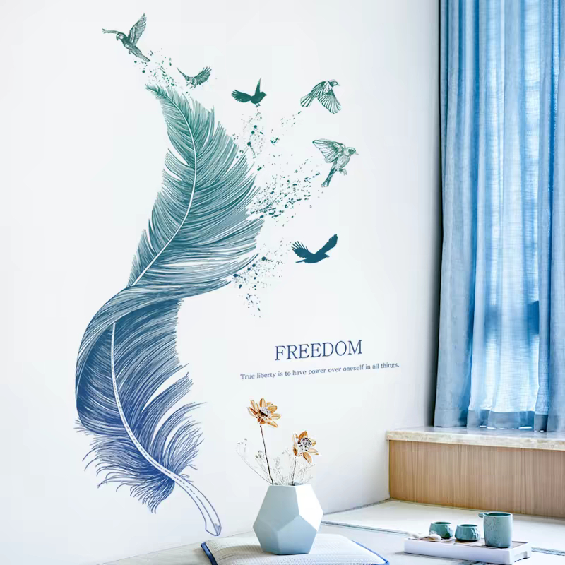 Decal Giấy Dán Tường Lông Vũ Nghệ Thuật Có Keo SẵnTrang trí Phòng Làm việc Phòng ngủ