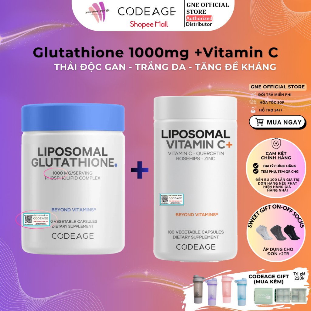 glutathione 1000mg hàng giả [GLU1000] [TẶNG HỘP CHIA THUỐC-ĐƠN COMBO] Codeage Liposomal 60V sản xuất tại Mỹ citrus Should You Take Vitamin Size:180 Tablets