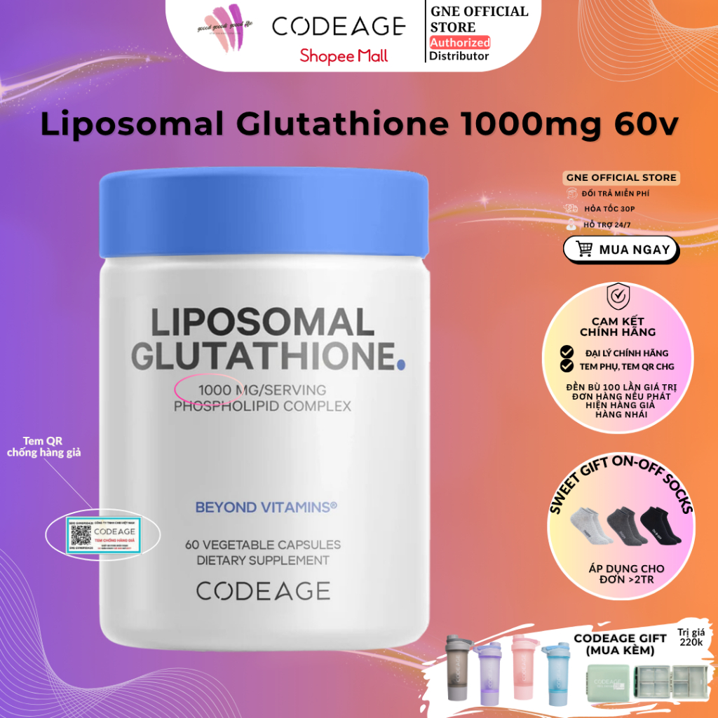 GLU1000] [TNG HP CHIA THUC-N COMBO] Codeage Liposomal Glutathione  1000mg 60V sn xut ti M | Shopee Vit Nam