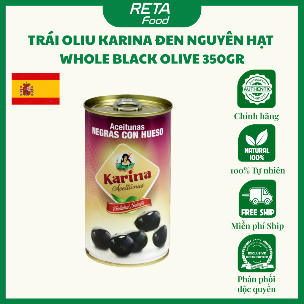 Trái oliu đen nguyên hạt Karina Spanish Whole Black Olive 350gr
