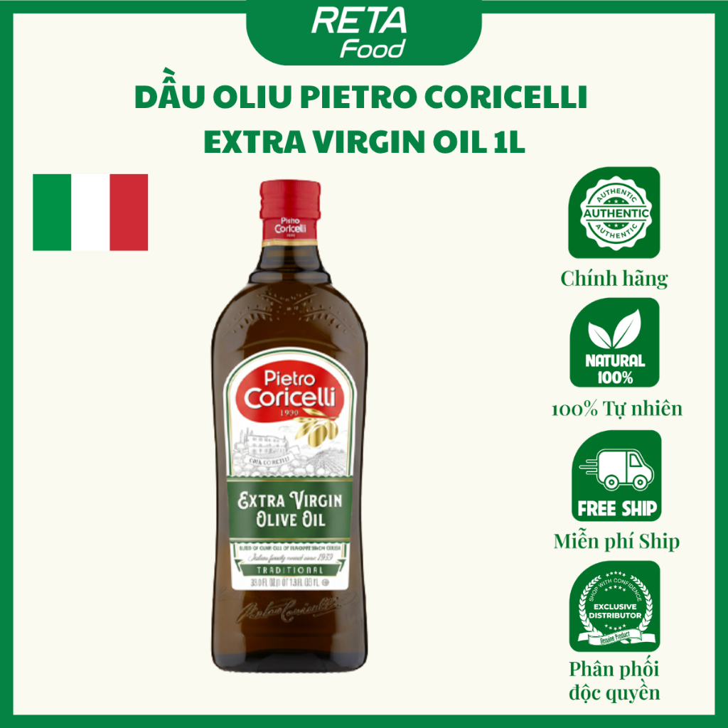 Dầu Oliu Pietro Coricelli 1L Nhập Khẩu Ý-Pomace Chiên Xào Chịu Nhiệt Cao & Extra Virgin Ép Lạnh Nguyên Chất Date 09.2027
