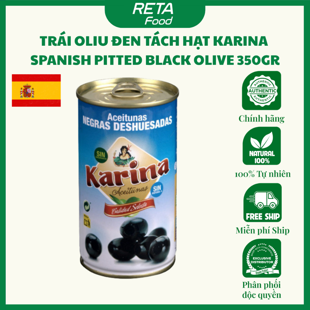 Trái oliu xanh/đen tách hạt Karina Spanish Pitted Green Olive 360gr