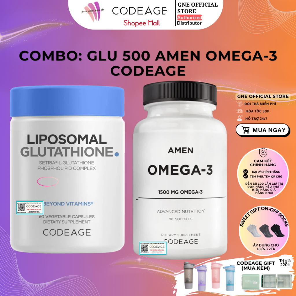 GLU 500][ TNG HP CHIA THUC-N COMBO] Liposomal Glutathione Codeage  500mg/ 2 vin 1 l 60V t M | Shopee Vit Nam