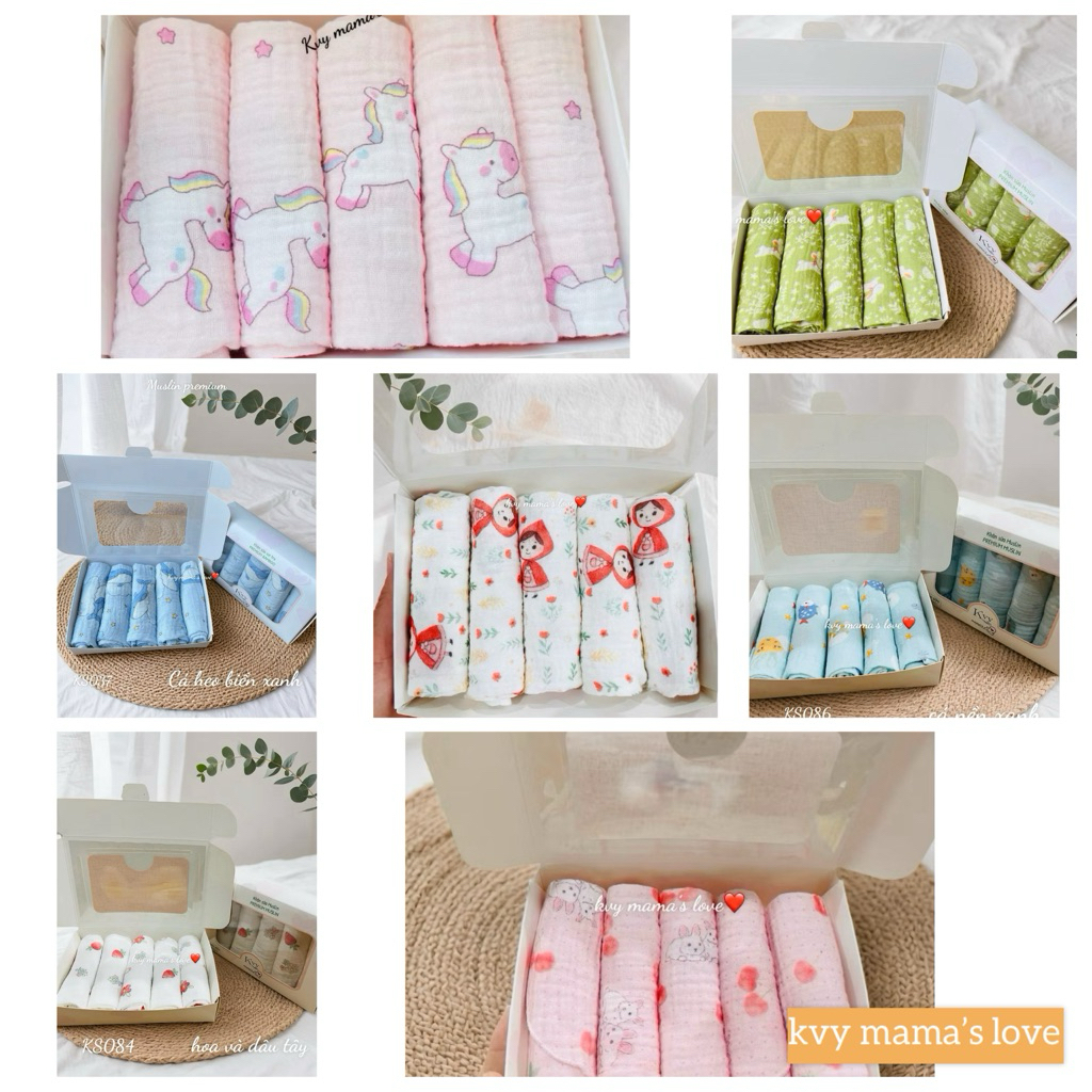 [ Kvy ] SET 5 VÀ 10 Khăn sữa muslin 2 lớp cho bé yêu trải nghiệm Sản phẩm