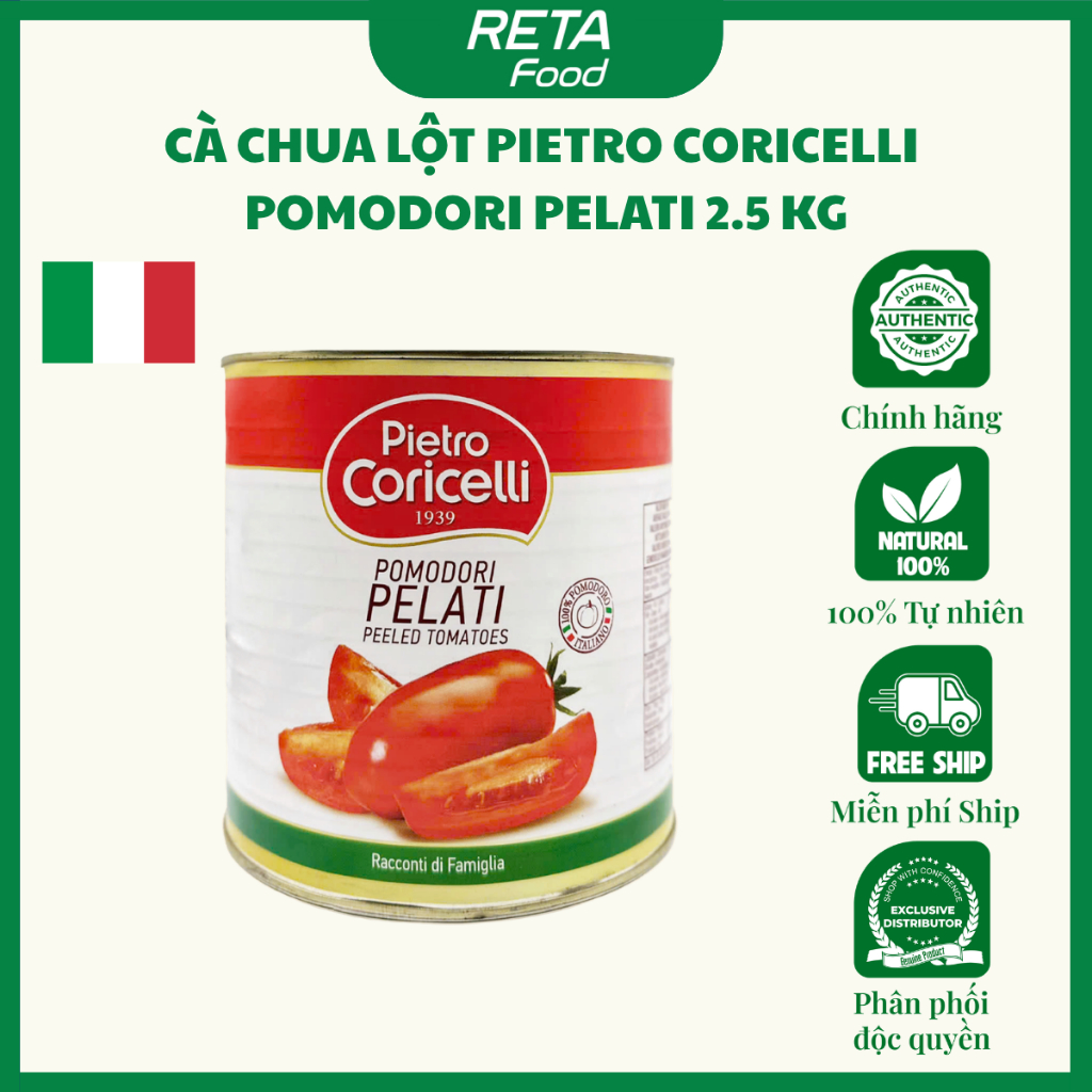 Cà chua lột vỏ Pietro Coricelli Pomodori Pelati 2.5kg, Cà chua đóng hộp nấu sốt, nấu súp [Date 08.2027]