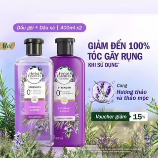 Combo Dầu Gội, Dầu Xả Thiên Nhiên Herbal Essences Giảm Gãy Rụng Với Hương thảo & Thảo mộc 400ml