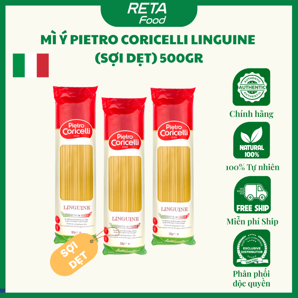 Mì Ý Chính Hãng Pietro Coricelli 500g, Linguine (Mì Sợi Dẹt)/Spaghetti (Mì Sợi Tròn)