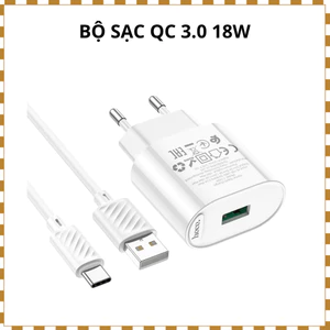 Bộ Sạc Nhanh HOCO C109A QC3.0 18W Chân Tròn Kèm Cáp Type-C - Sạc Nhanh Ổn Định, An Toàn Cho Điện Thoại Android