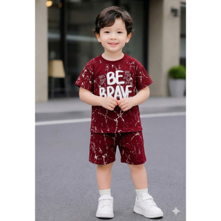 Bộ Hè Hoạ Tiết Loang In Hình Be Brave Chất Su 4 chiều Mềm Mát Cho Bé Trai size 9-33kg